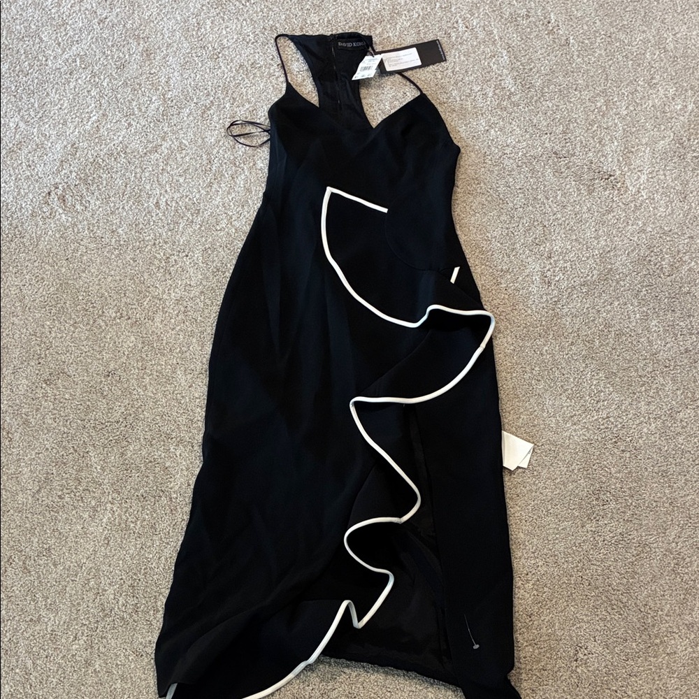 David Koma midi dress with side slit and white ruffle trim